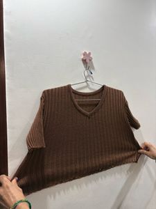 Brown Ribbed  Knit Top | Too stretchable