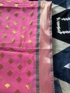 Elegant Pink Saree with green blouse