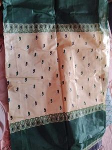 PAPER Cotton Green &amp; Cream Saree