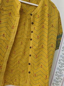 Yellow Printed Short Kurta