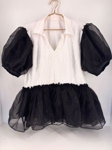 White & Black Puff Sleeve Dress
