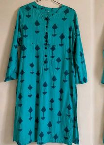 Teal Printed Cotton Kurti triangle tree
