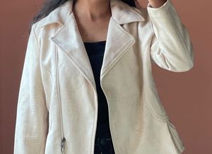 Cream Textured Cropped Jacket