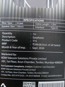 KDM T15 Stereo Earphones