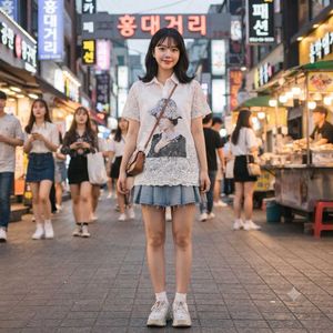 White Lace Trim Graphic Shirt/Top