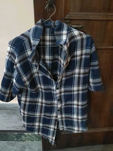 Blue Plaid Short Sleeve Button-Up Shirt