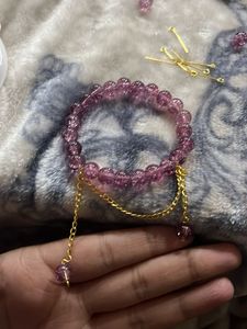 Purple Beaded Bracelet with Gold Chains