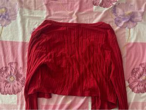 Red Ribbed Cardigan