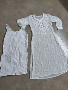 White Chikankari Kurta with Mirror Work nd wit