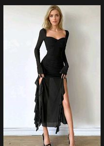 Chic Black Ruched Long Sleeve Dress