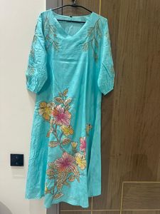 Beautiful Blue Kurta with Floral Embroidery