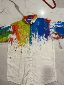 Splash Paint Print Button-Up Shirt