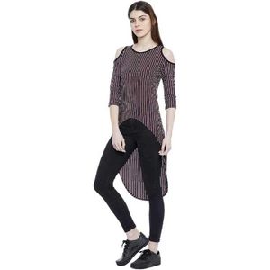 Women's Striped Cold Shoulder Asymmetrical Dress
