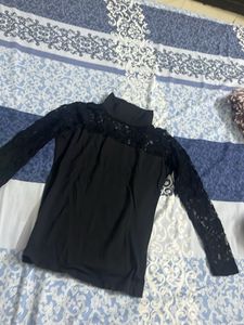 Chic Black Lace Turtleneck Top