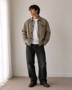 Vintage Beige Textured Utility Jacket