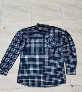 Navy Blue Checkered Casual Shirt –