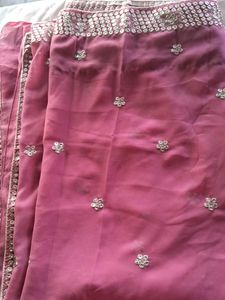 Pink Georgette Saree with Sequins Border