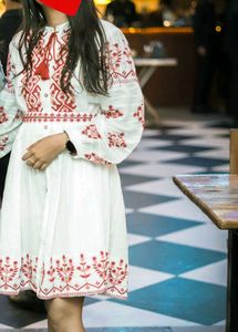Embroidered White Dress with Belt