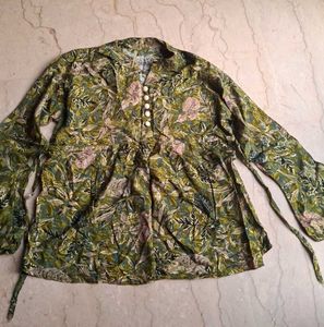 Green Floral Print Peplum Kurta