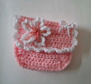 Crocheted Pink pouch with Flower