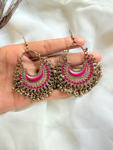 Boho Gypsy Hoop Earrings Pink colour