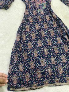 Deep Navy Blue Printed Kurti &amp; Pants Set