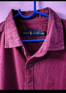 Men's Burgundy Long Sleeve Button-Up Shirt
