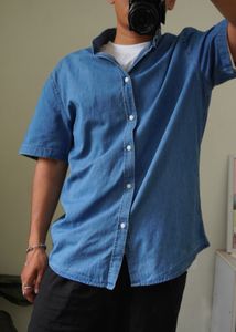 H&amp;M Men's Blue Denim Short Sleeve Shirt