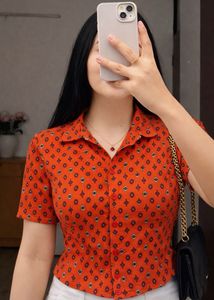Orange Printed Short Sleeve Shirt