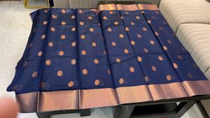 Elegant Navy Blue Saree with Gold Border 💜