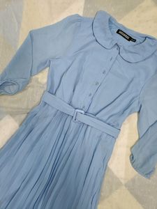 Light Blue Pleated Midi Dress