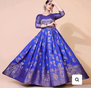 Elegant Blue &amp; Gold Ethnic Gown