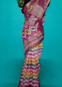 pink lenin cotton saree