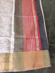 Elegant Grey Saree with Floral Border