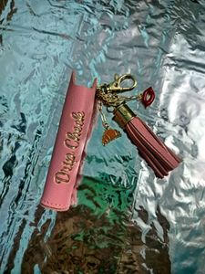 Cute Pink Tassel Keychain lipstick holder