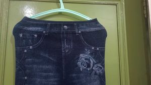 Blue Denim skirt with Rose Pockets
