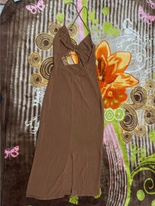 Brown Halter Neck Cut-Out Dress