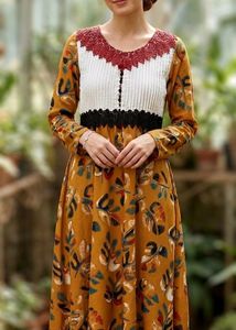 Elegant Mustard Ethnic Dress with Pleated Bodice