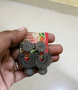Oxidized Silver Jhumka Earrings