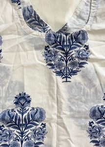 White Kurta with Blue Floral Print