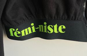 Black "Femi-niste" Cropped Zip-Up Jacket