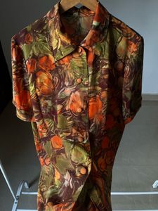 Vintage Orange Floral Print Shirt