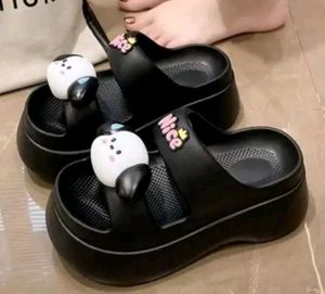 Cute Black Platform Slippers with Charm