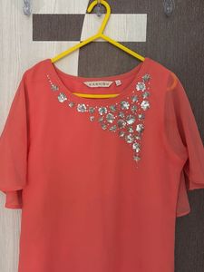 Coral Kurta with Sequins