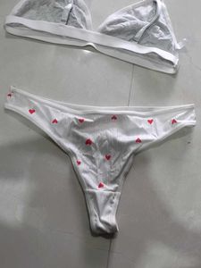 White Bra and Panty Set with Hearts