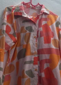 Retro Abstract Print Button-Up Shirt