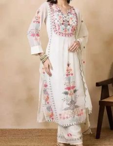 White Embroidered Kurta Set with Dupatta