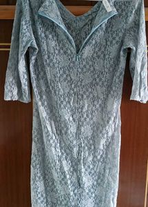 Sheer Lace Blue Mini Dress