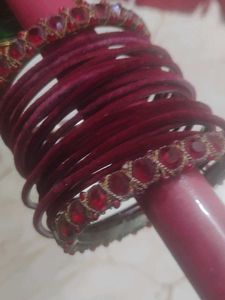 Red Velvet Bangles with Embellishments