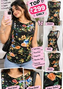 Women's Black Floral Print Sleeveless Top 34"-38"